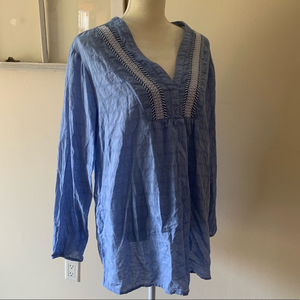 GAP XXL Long Sleeve Blue Tunic With Embroidery